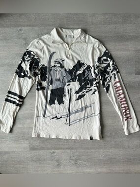 Vintage Neve Ski girl Graphic Quarter-Zip Pullover Silk & Wool Blend